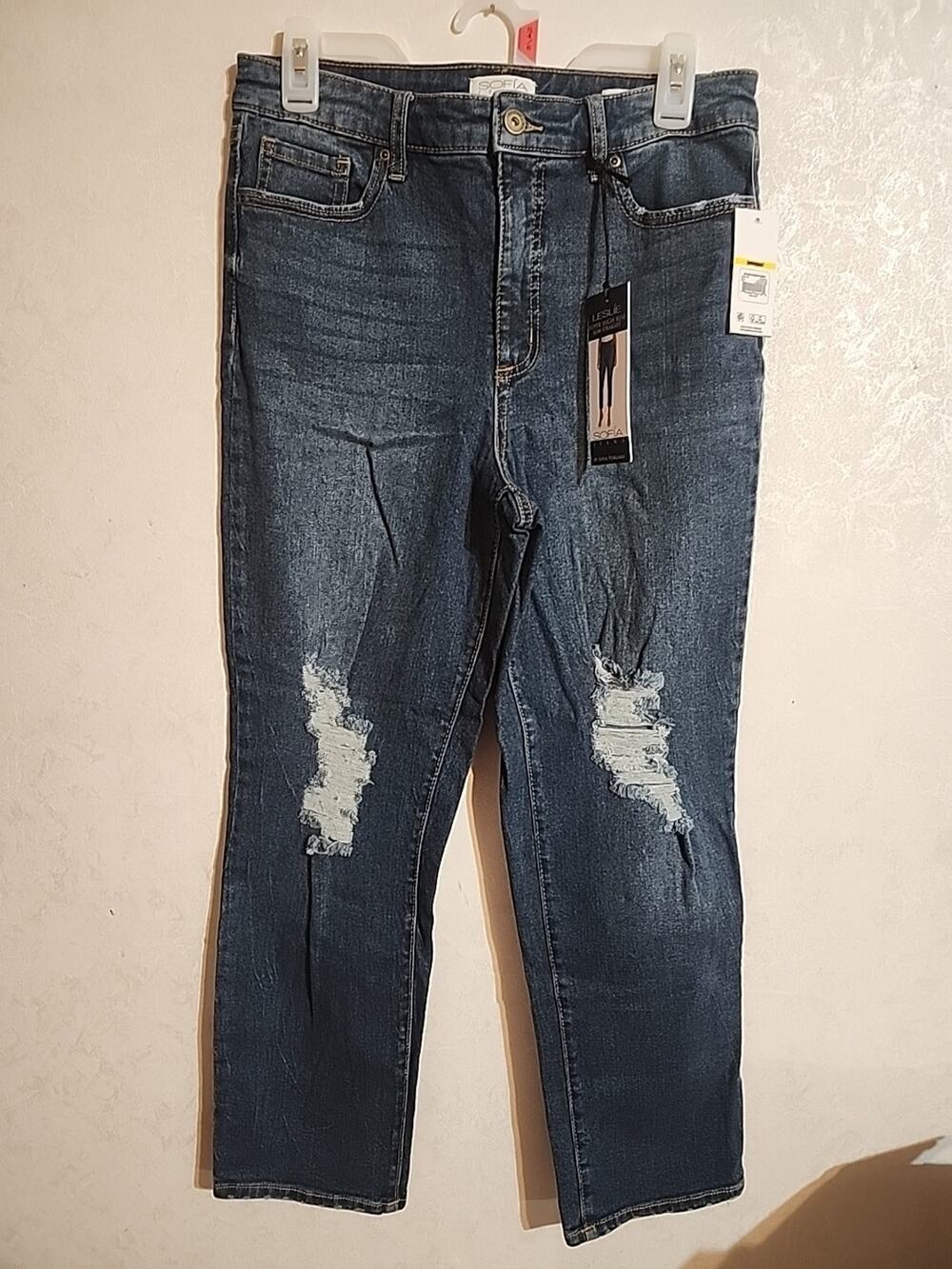 Sofia Vergara Jeans Womens Leslie Distressed Super High Rise Slim Straight sz 8